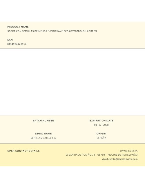 Sobre con semillas de melisa "medicinal" eco 857007bolsh agreen