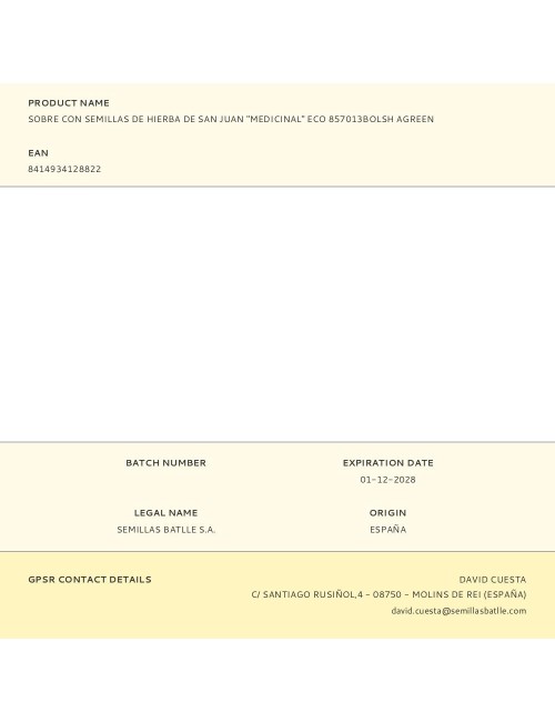 Sobre con semillas de hierba de san juan "medicinal" eco 857013bolsh agreen