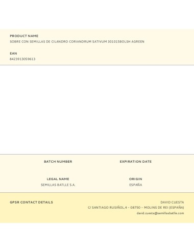 Sobre con semillas de cilandro coriandrum sativum 301015bolsh agreen