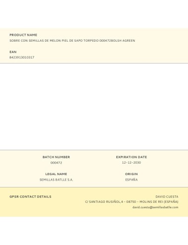 Sobre con semillas de melon piel de sapo torpedo 000472bolsh agreen