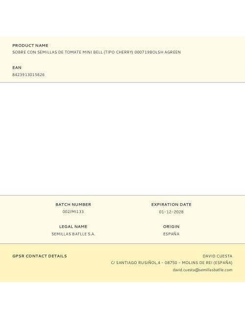Sobre con semillas de tomate mini bell (tipo cherry) 000719bolsh agreen