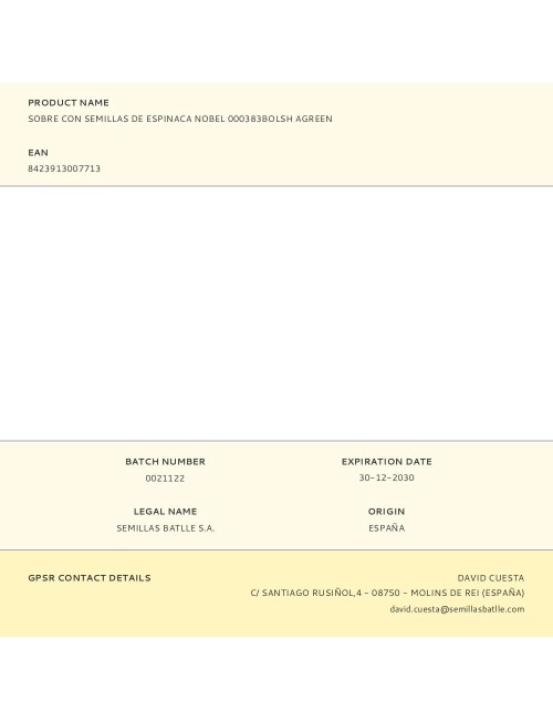 Sobre con semillas de espinaca nobel 000383bolsh agreen