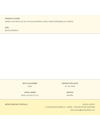 Sobre con semillas de lechuga romana larga verde 000440bolsh agreen