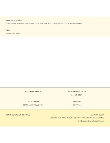 Sobre con semillas de tomate de colgar mallorquin 000714bolsh agreen