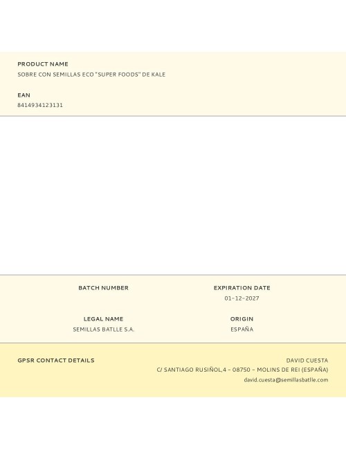 Sobre con semillas eco "super foods" de kale