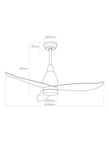 Ventilador de techo modelo kattegat112cm dc 15w + luz 18w 2.190lm 3.000k- 4000k-5.000k, 3cct