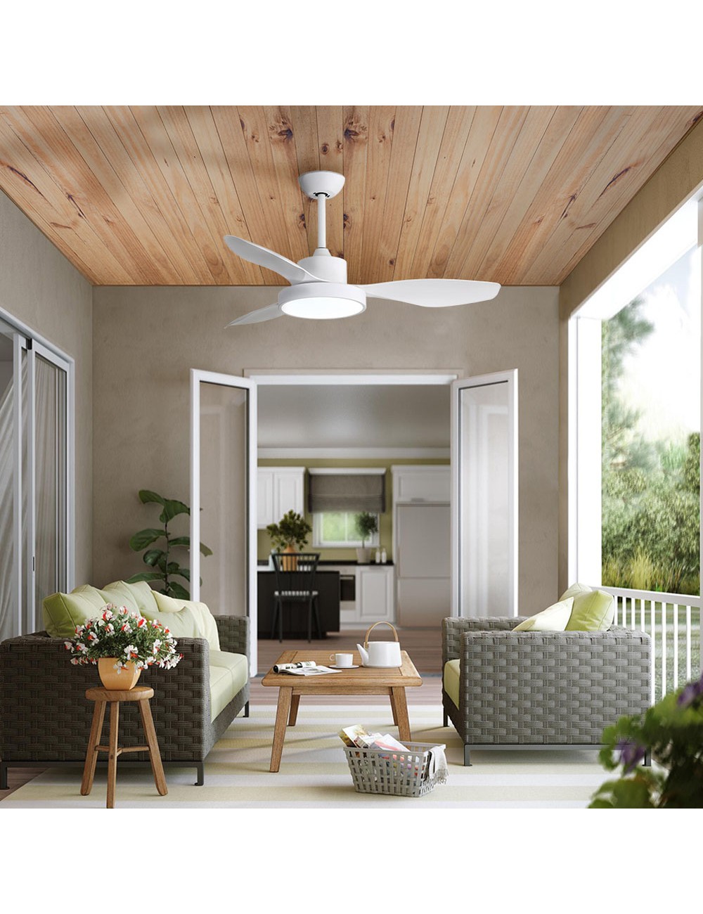 Ventilador de techo modelo ártico. color blanco 120 cm 38w + luz 22w 2.160lm 3.000k - 4.000k - 5.000k