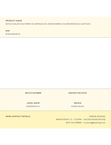 Estaca solar con forma de animales de jardin 898092 colores/modelos surtidos