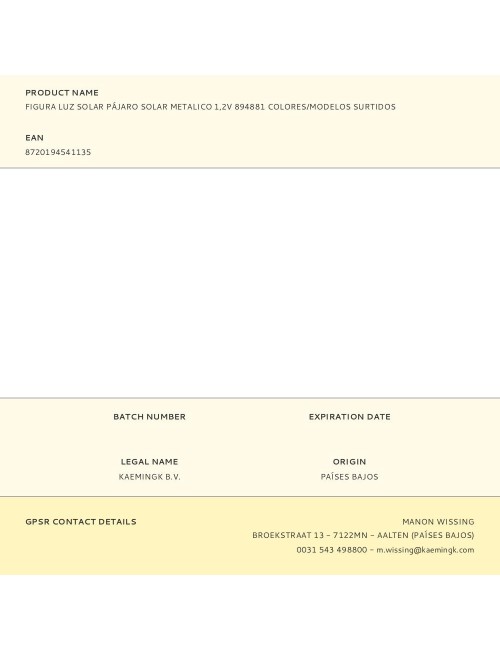 Figura luz solar pájaro solar metalico 1,2v 894881 colores/modelos surtidos