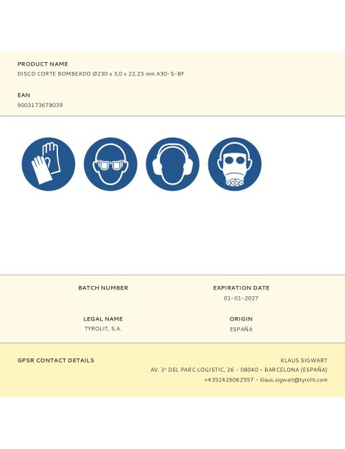 Disco corte bombeado ø230 x 3,0 x 22,23 mm a30-s-bf