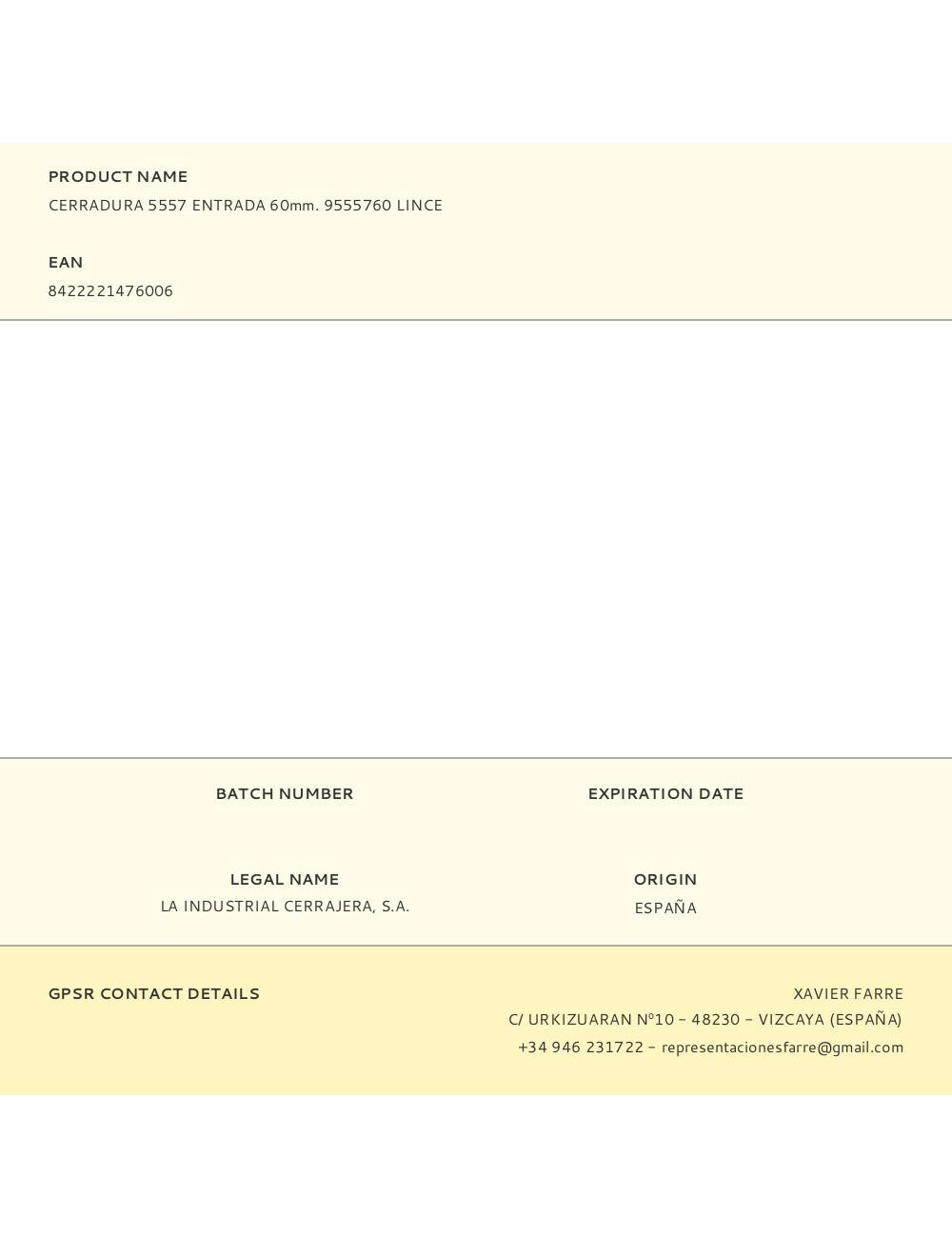 Cerradura 5557 entrada 60mm. 9555760 lince