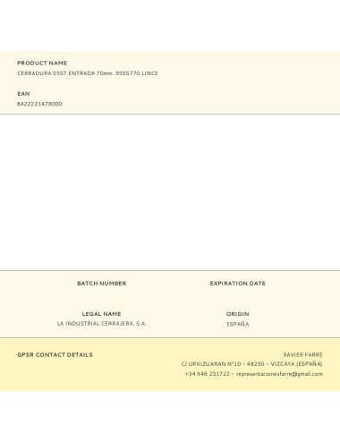Cerradura 5557 entrada 70mm. 9555770 lince