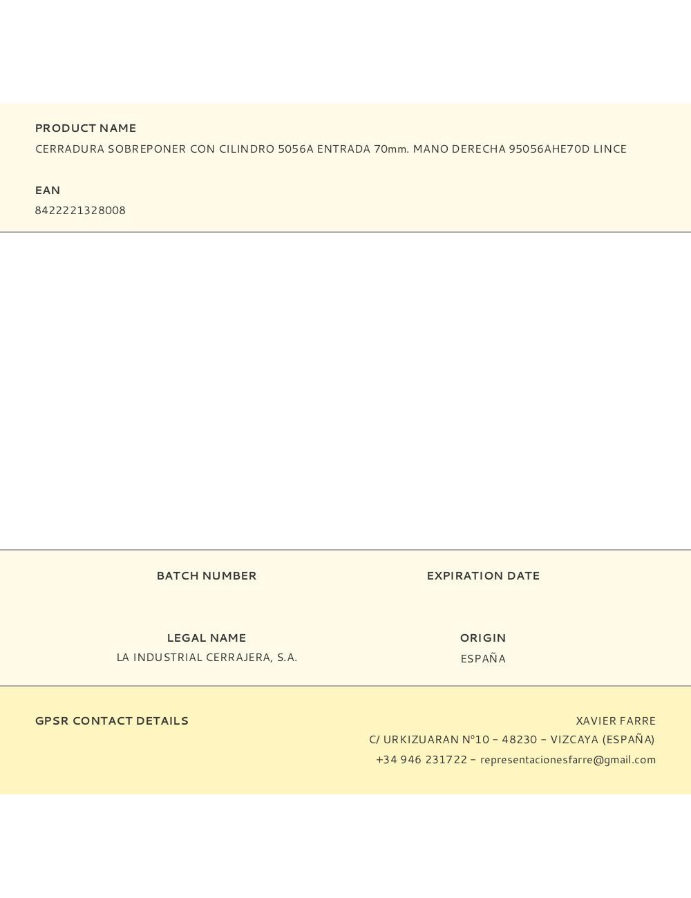 Cerradura sobreponer con cilindro 5056a entrada 70mm. mano derecha 95056ahe70d lince