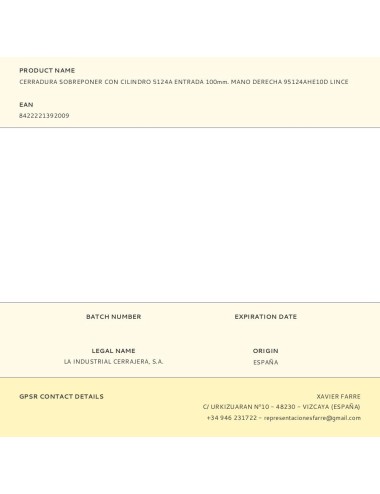 Cerradura sobreponer con cilindro 5124a entrada 100mm. mano derecha 95124ahe10d lince