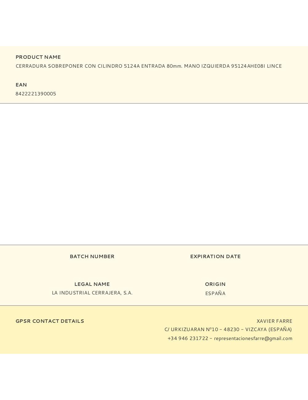 Cerradura sobreponer con cilindro 5124a entrada 80mm. mano izquierda 95124ahe08i lince
