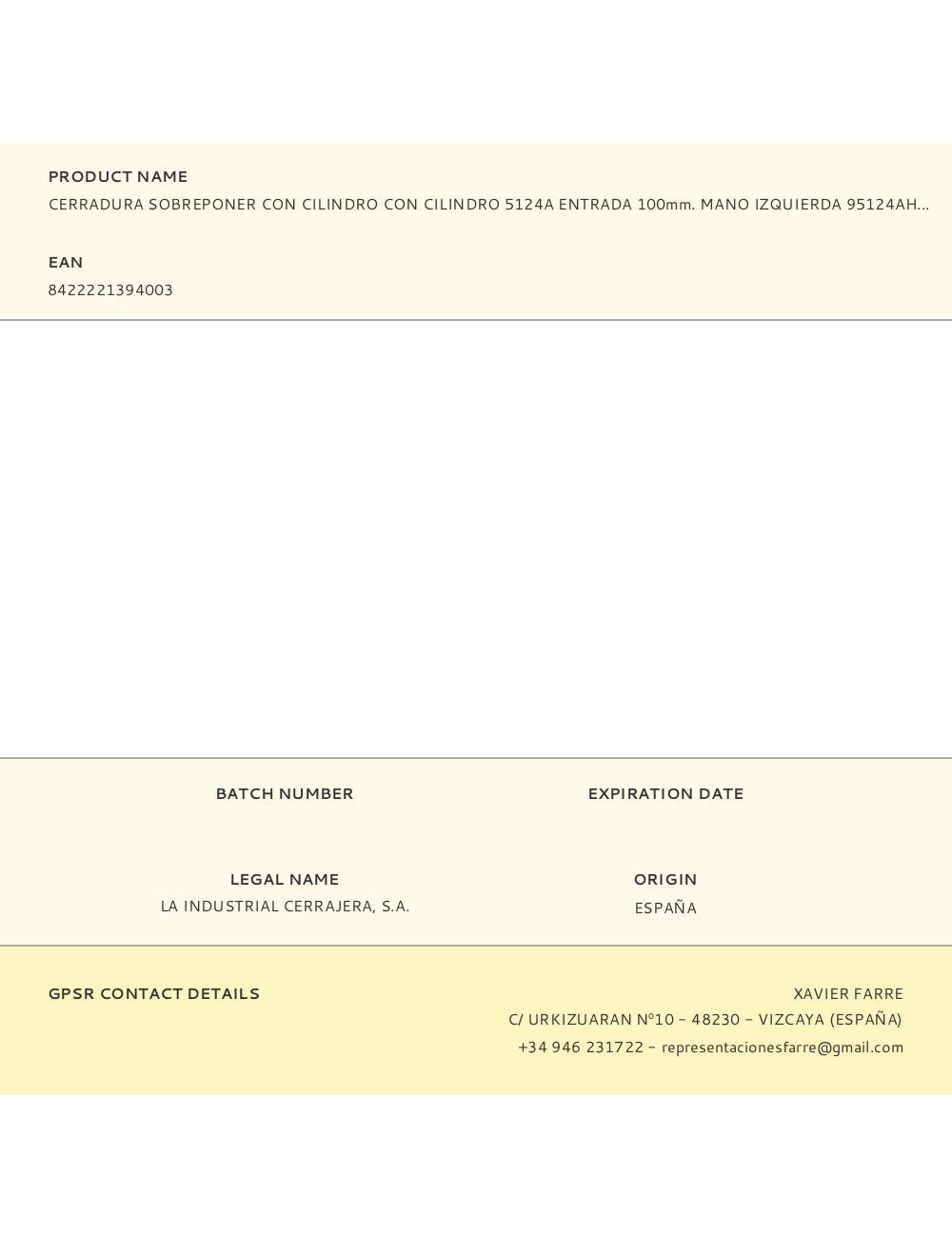 Cerradura sobreponer con cilindro con cilindro 5124a entrada 100mm. mano izquierda 95124ahe10i lince