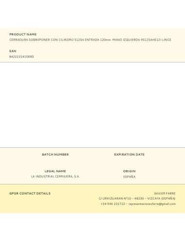 Cerradura sobreponer con cilindro 5125a entrada 120mm. mano izquierda 95125ahe12i lince