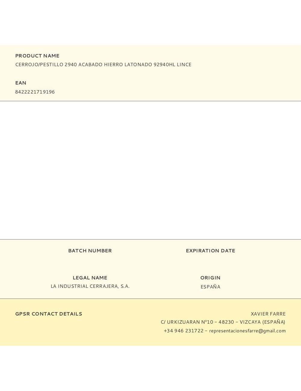 Cerrojo/pestillo 2940 acabado hierro latonado 92940hl lince
