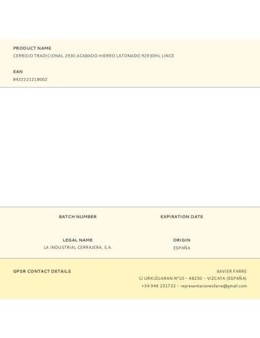 Cerrojo tradicional 2930 acabado hierro latonado 92930hl lince