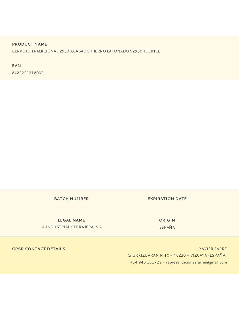 Cerrojo tradicional 2930 acabado hierro latonado 92930hl lince