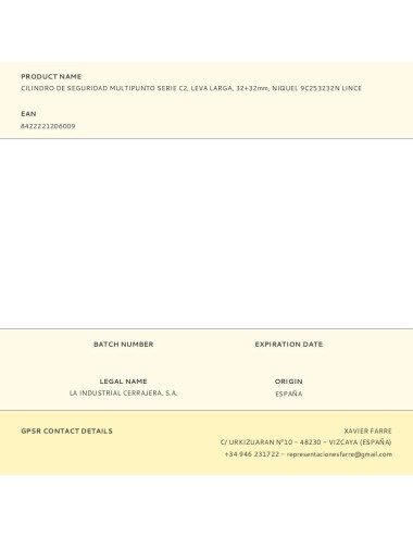 Cilindro de seguridad multipunto serie c2, leva larga, 32+32mm, niquel 9c253232n lince