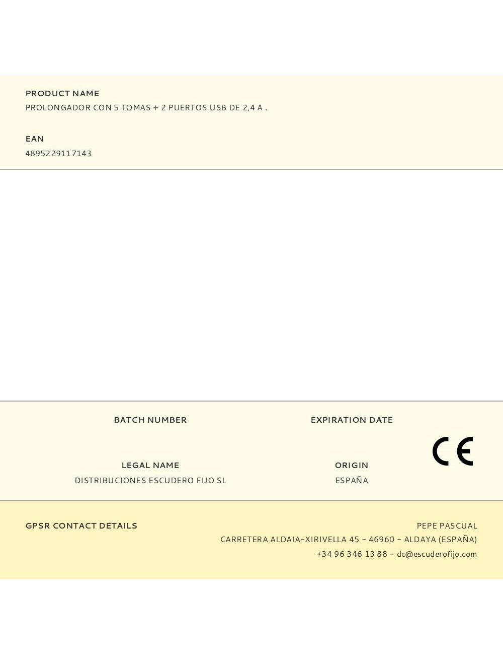 Base múltiple 5 tomas schuko, con interruptor + 2 usb a, 2 m cable, 16a 230v~, blanca