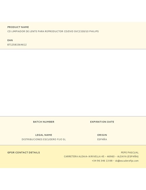 Cd limpiador de lente para reproductor cd/dvd svc2330/10