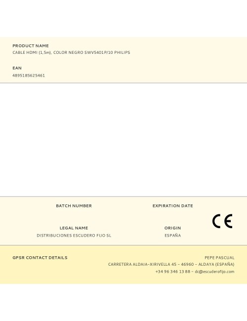Cable hdmi (1,5m), color negro swv5401p/10 philips