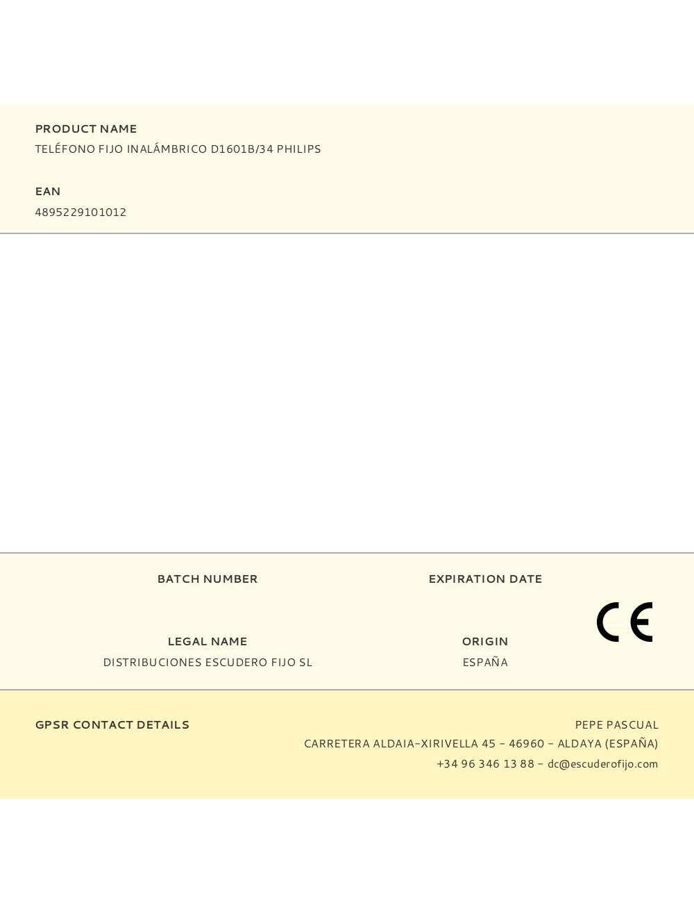 Teléfono fijo inalámbrico d1601b/34 philips