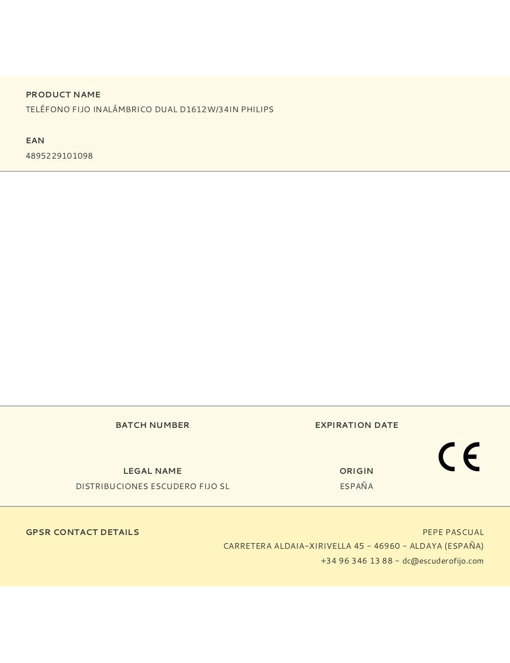 Teléfono fijo inalámbrico dual d1612w/34in philips