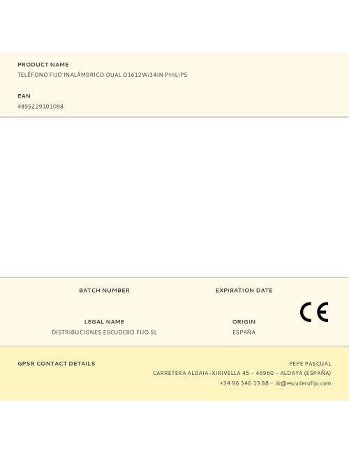 Teléfono fijo inalámbrico dual d1612w/34in philips