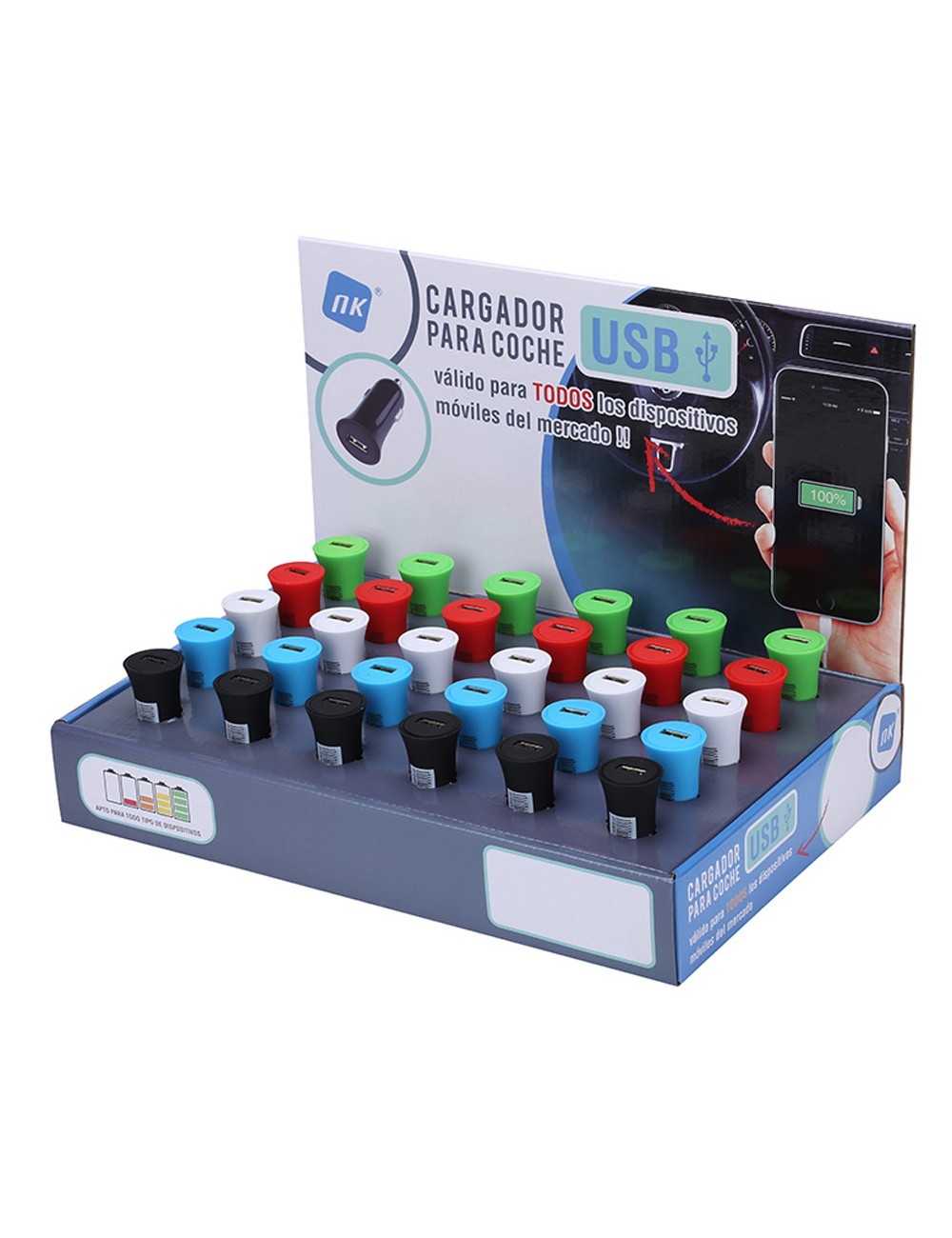 Cargador usb para coche colores surtidos nk