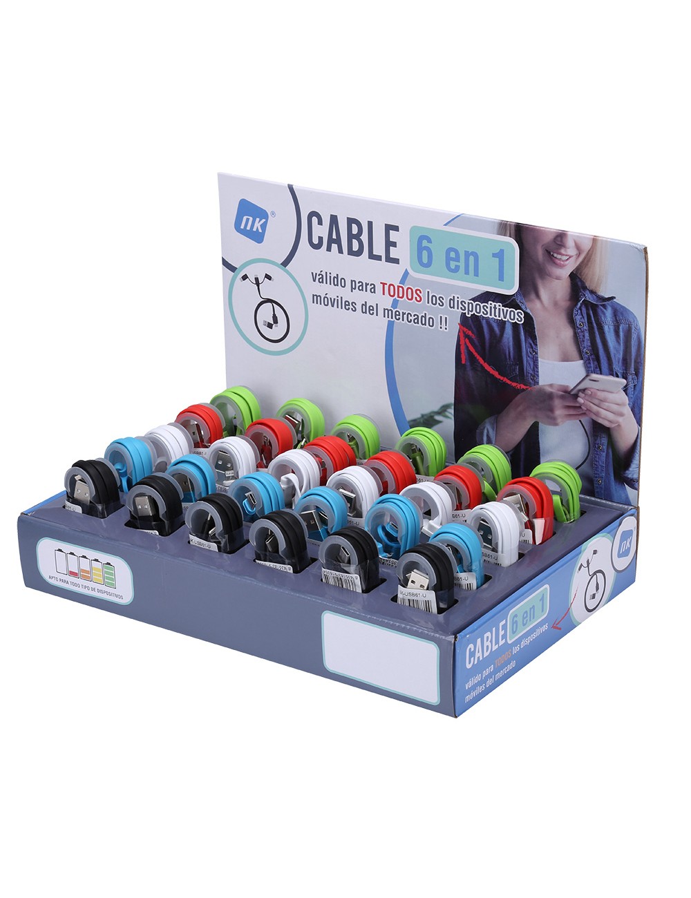 Cable 6 en 1, 1 m colores surtidos