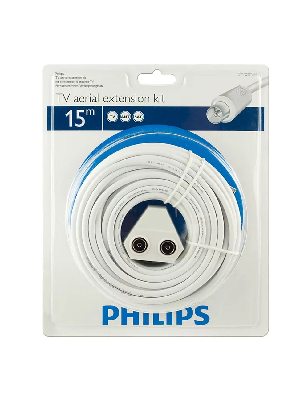 Cable de antena tv coaxial tipo pal 15m swv2209w/10 philips