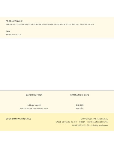 Barra de cola termofusible para uso universal blanca, ø12 x 120 mm, blister 10 uds