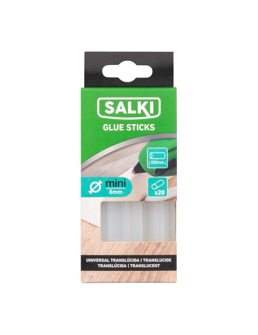 Barra de cola termofusible para uso universal translúcida, ø8 x 120 mm, blister 20 uds