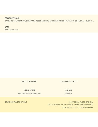 Barra de cola termofusible para decoración purpurina dorado+plateado, ø8 x 120 mm. blister 20 uds