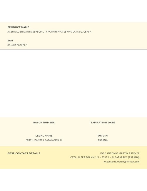 Aceite lubricante especial traction max 15w40 lata 5l. cepsa
