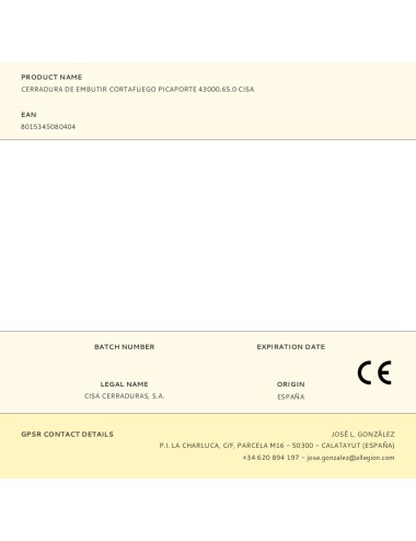 Cerradura de embutir cortafuego picaporte 43000.65.0 cisa