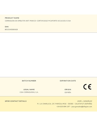 Cerradura de embutir anti panico-cortafuego picaporte 43110.65.0 cisa