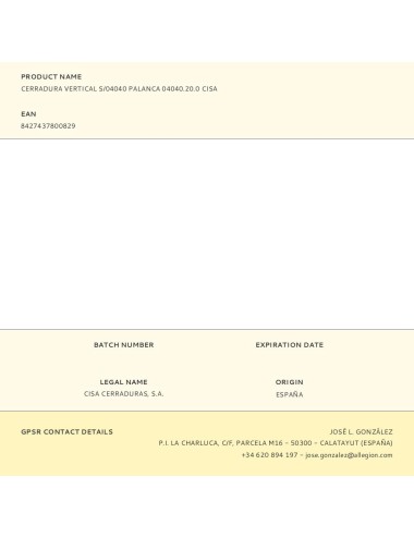 Cerradura vertical s/04040 palanca 04040.20.0 cisa