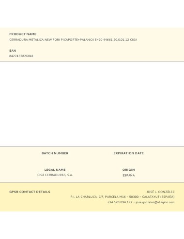 Cerradura metalica new fori picaporte+palanca e20 44661.20.0.01.12 cisa