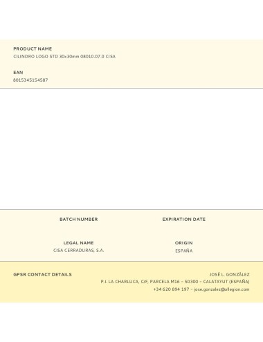 Cilindro logo std 30x30mm 08010.07.0 cisa