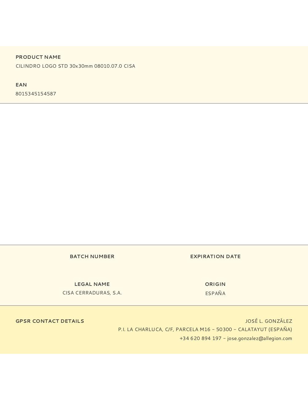 Cilindro logo std 30x30mm 08010.07.0 cisa