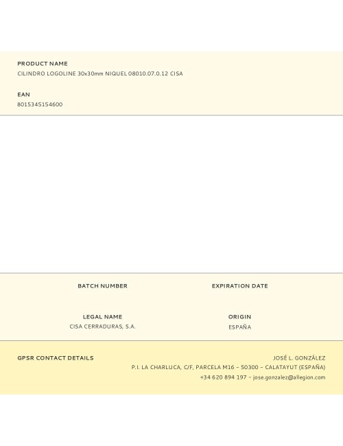 Cilindro logoline 30x30mm niquel 08010.07.0.12 cisa