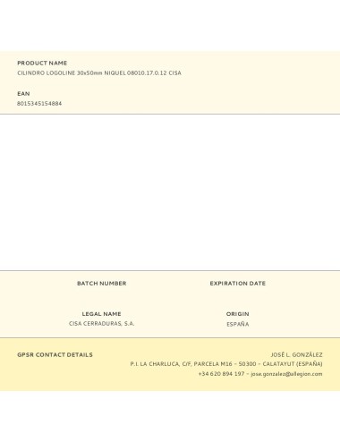 Cilindro logoline 30x50mm niquel 08010.17.0.12 cisa