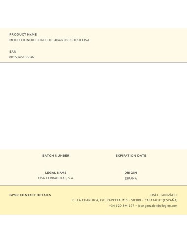 Medio cilindro logo std. 40mm 08030.02.0 cisa