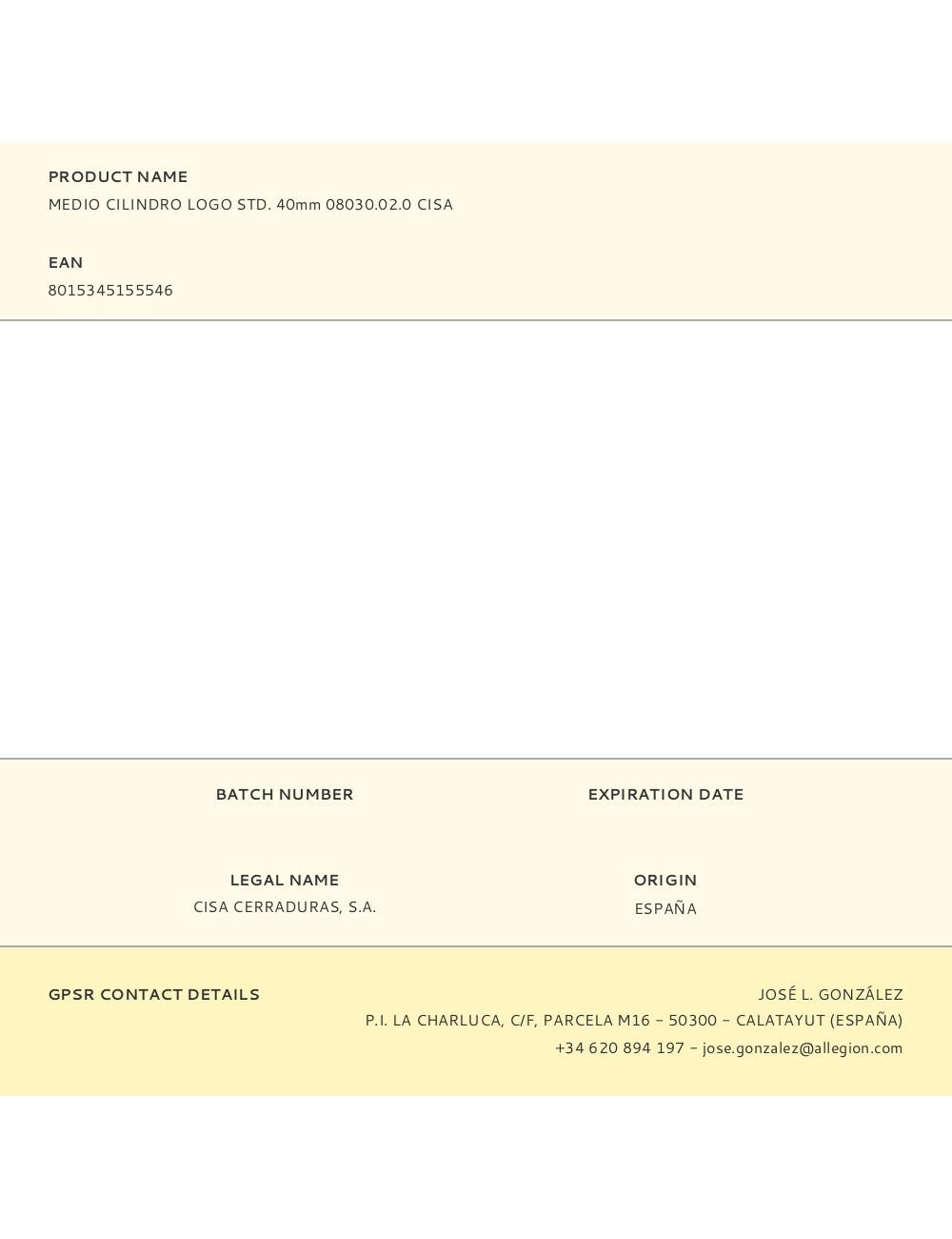 Medio cilindro logo std. 40mm 08030.02.0 cisa