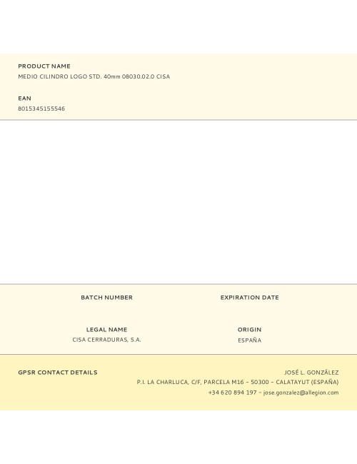 Medio cilindro logo std. 40mm 08030.02.0 cisa