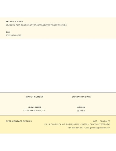 Cilindro asix 30x30mm latonado 1.0e300.07.0.0000.c5 cisa